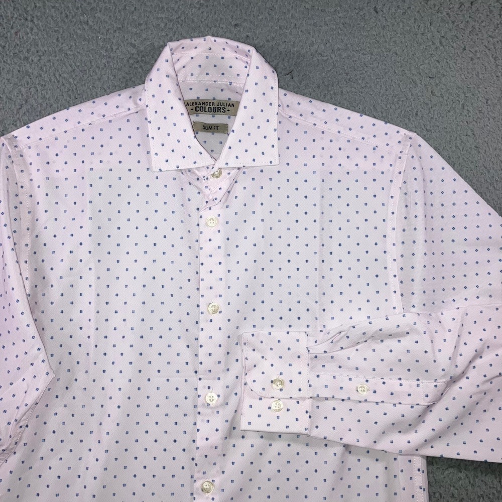 Alexander Julian Colours Dress Shirt Men S 14-14.5 32/33 Slim Fit Pink Micro Dot